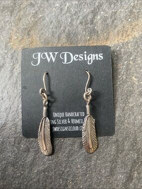 JW Designs Antique Silver Feather Dangle Earrings
